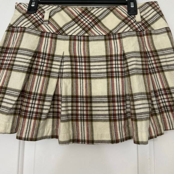 Mudd Y2K Cream Plaid Pleated Micro Mini Skirt Preppy Schoolgirl Coquette GrungeL - Picture 6 of 11